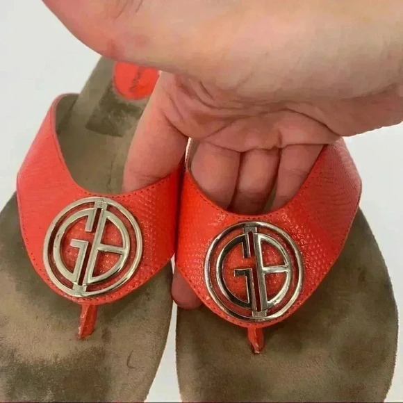 Giani Bernini Racchel sandals 7 orange faux patent leather flatforms flip flops - Picture 10 of 13